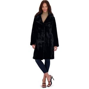 Avec Les Filles Women's Black Plush Faux Fur Outerwear Coat Size Medium
